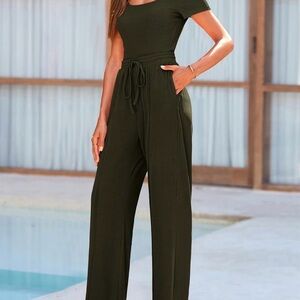 Women's Olive Wide-Leg Drawstring Pant Set/Loungewear